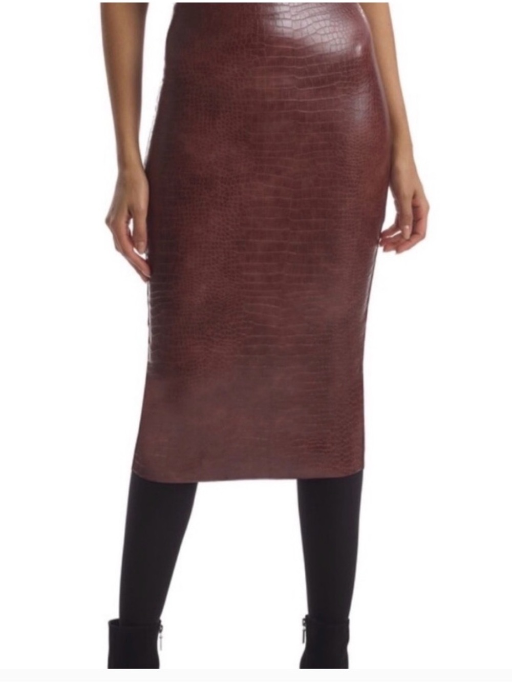 Commando Brown Faux-Croc Midi Pencil Skirt